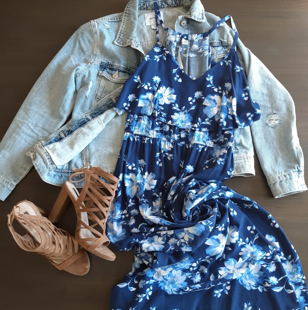 Lauren Conrad Blue Floral Maxi Dress